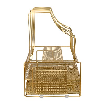 Gold Mesh Metal Large Desktop Organizer with Drawer and File Holder