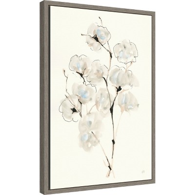 Summer Cotton Blooms on Canvas with Gray Frame
