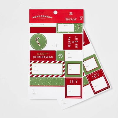 50ct Peel & Stick Tags Red/Green Stripe - Wondershop™