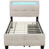 Streamdale Twin Size Upholstered Platform Bed with LED Frame and 2 Drawers, Linen Fabric, Beige - 3 of 4
