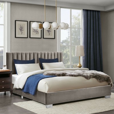 Costway Full Tufted Upholstered Platform Bed Frame Flannel Headboard Light Grey