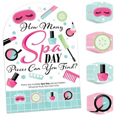 Big Dot of Happiness Spa Day - Girls Makeup Party Scavenger Hunt - 1 Stand and 48 Game Pieces - Hide and Find Game