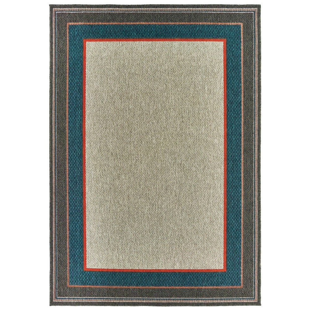 6'7inx9'2in Landry Border Patio Rug Gray/Blue