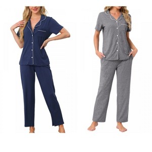 INSPIRE CHIC Women's 4 Pcs Button-Up Short-Sleeve Shirt & Pants Pajama Loungewear Set - 1 of 4