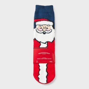 Women's Santa Christmas Cozy Crew Socks with Gift Card Holder - Wondershop™ Navy/Red/White 4-10 - 1 of 3
