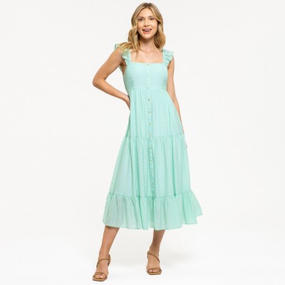 August Sky Women's Sleeveless Flutter Button-Down Maxi Dress