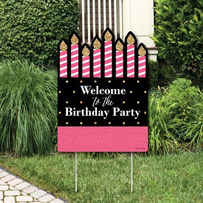 Big Dot of Happiness Chic Happy Birthday - Pink, Black and Gold - Party Decorations - Birthday Party Welcome Yard Sign