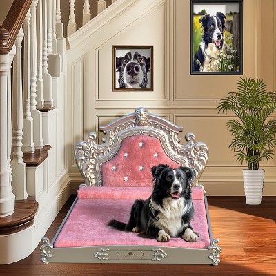 Artloge Luxury Pet Bed High-end Dutch Velvet Dog Bed Noble Pet Dog Cat Sofa Upholstered Cat Couch  with Washable Cover & Carved Headboard