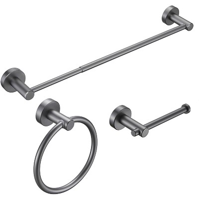 DOMETOUR Bathroom Hardware Set, Thicken Space Aluminum 3 Pcs Towel Bar Set- Gun Grey 16-27 Inches Adjustable Bathroom Accessories Set