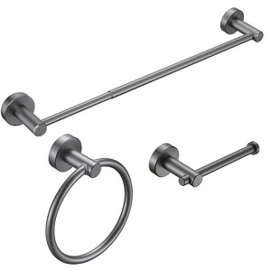 DOMETOUR Bathroom Hardware Set, Thicken Space Aluminum 3 Pcs Towel Bar Set- Gun Grey 16-27 Inches Adjustable Bathroom Accessories Set - 1 of 4