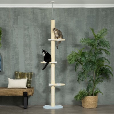 Adjustable 4 Tier Floor to Ceiling Cat Tree Tower for Indoor Cats,87" Climbing Tower with Plush Perches,Sisal Scratcher and Toy Ball–LAOTIES