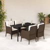 vidaXL 5 Piece Patio Dining Set - Brown Poly Rattan with Cushions, Tempered Glass Tabletop, Outdoor Garden/Patio Furniture - 2 of 4