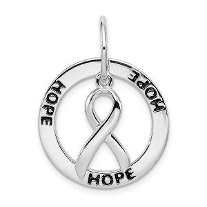 Black Bow Jewelry Sterling Silver Hope Circle and Cancer Awareness Ribbon Pendant, 20mm - 1 of 4