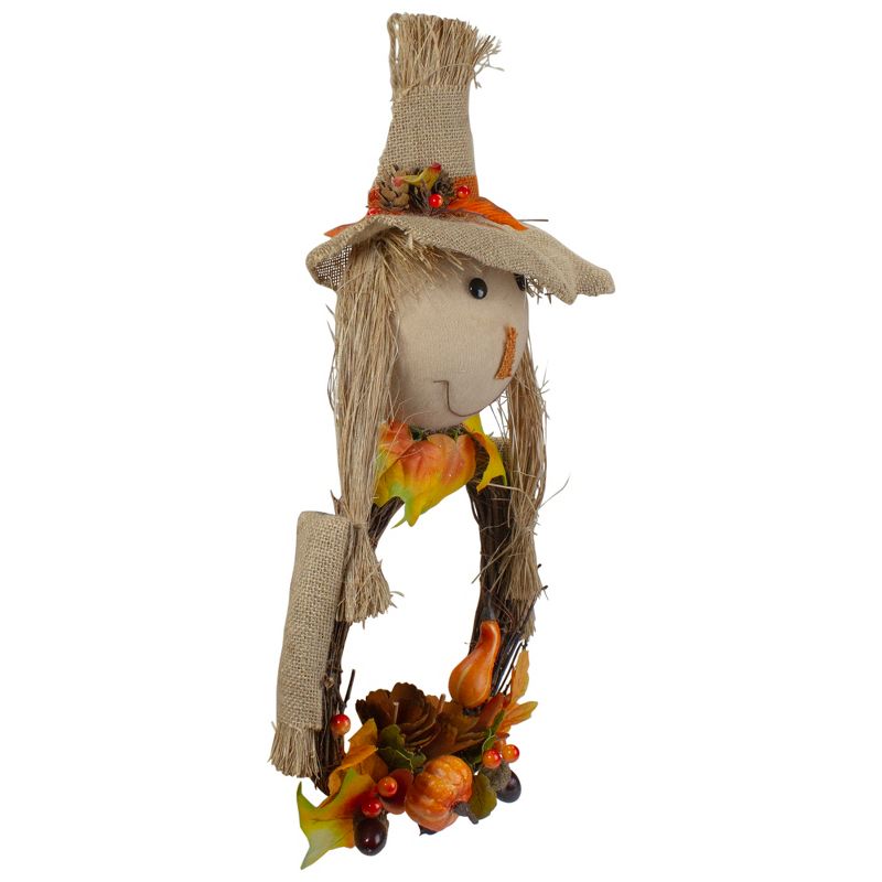 Northlight 20" Yellow and Tan Fall Harvest Scarecrow Artificial Wreath Wall Decor, 3 of 5