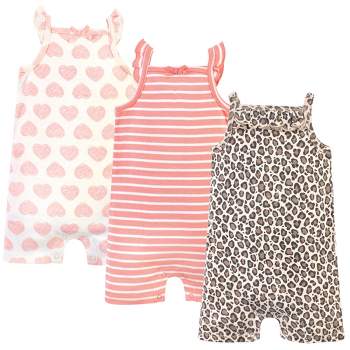 Touched by Nature Baby Girl Organic Cotton Rompers 3pk, Leopard