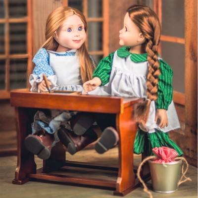 Brown Wooden Double School Desk for 18 Inch Dolls