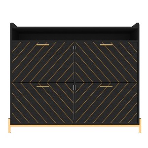 Vynxaria Brown Shoe Rack Cabinet with Gold Accents and Flip Doors - 1 of 4