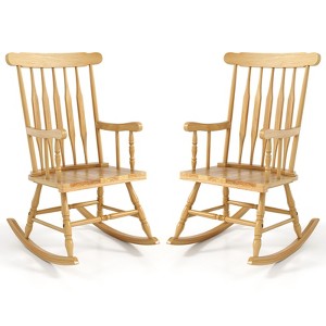 Tangkula 2 PCS Patio Rocking Chair Solid Wood Outdoor Porch Rocker Chair with Rubber Wood Frame Indoor Wooden Rocking Chair Natural - 1 of 4