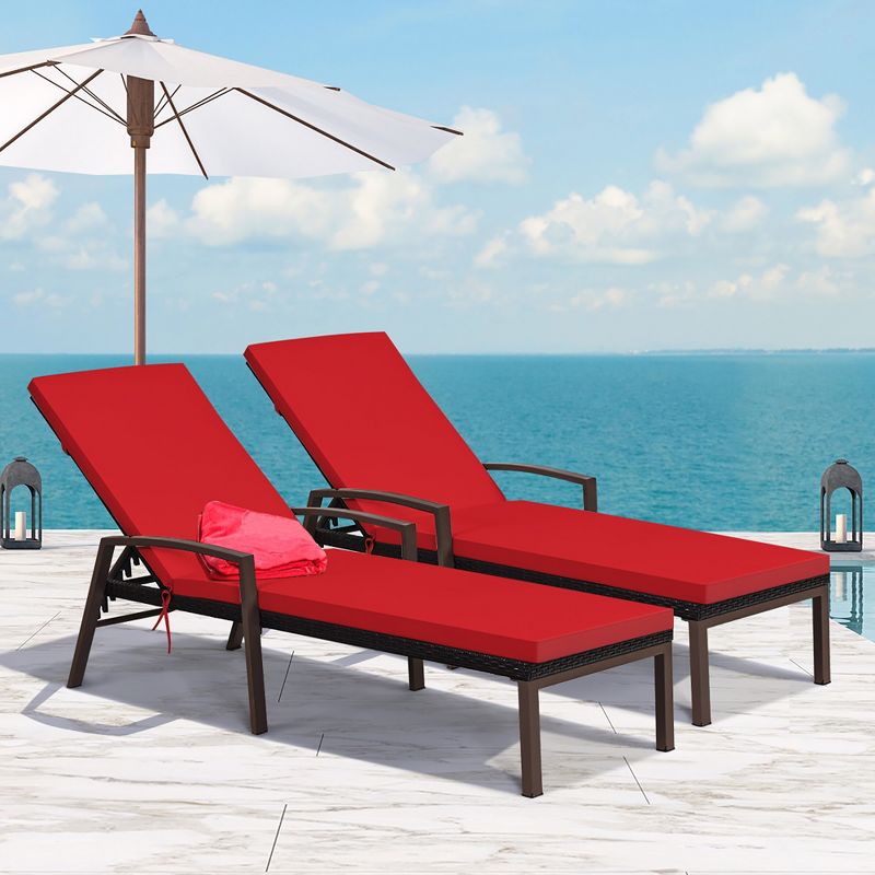 Costway 2PCS Patio Rattan Lounge Chair Chaise Recliner Back Adjustable Cushion, 1 of 11