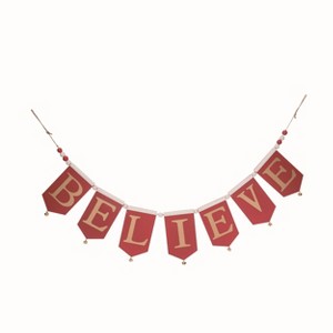 Transpac Wood 39.5 in. Red Christmas Beaded Believe Banner - 1 of 2