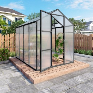 Gulches 6x8 FT Raised Base Polycarbonate Greenhouse Heavy Duty Aluminum Walk in Windproof All Season with Anchor Drainage Outdoor Backyard Black - 1 of 4