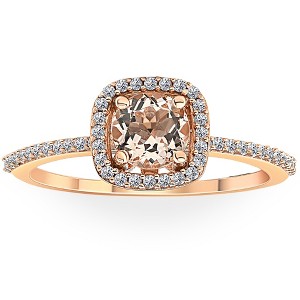 Pompeii3 1 Ct Cushion Halo 6mm Morganite & Diamond Rose Gold Engagement Anniversary Ring - 1 of 4