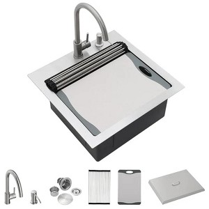 Dcolora 21 Inch Outdoor Kitchen Sink Drop In Bar Sink Workstation With Faucet And Dust Lid Single Bowl Utility Small Sinks 304 Stainless Steel - 1 of 1