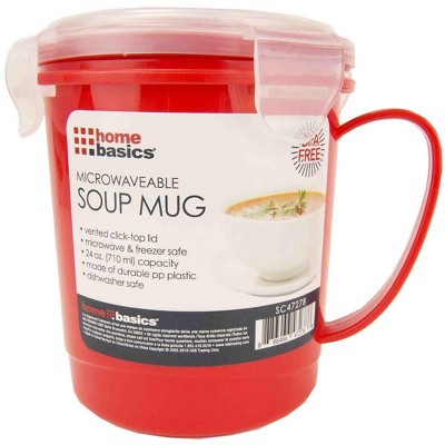 Home Basics 24 oz. Plastic Microwaveable Soup Mug, Red/Clear