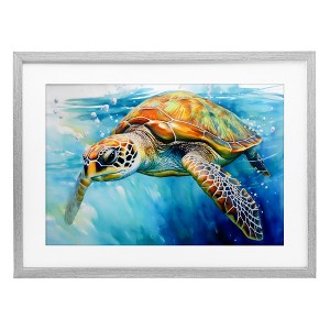 Stupell Industries Graceful Swimmer Tortoise Framed Print Under Glass Art - 1 of 4