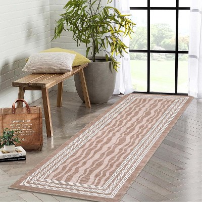 Washable Non-Slip Runner Rug - Modern Geometric Print for Hallway, Kitchen, Bedroom, Bathroom - Low Pile Waterproof Carpet