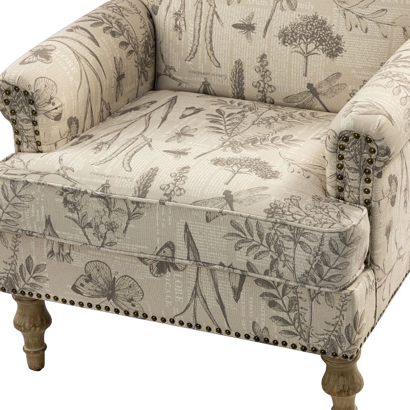 Yahweh Wooden Upholstered  Floral Pattern Design Armchair with Panel Arms and Camelback for Bedroom  | ARTFUL LIVING DESIGN, 5 of 11
