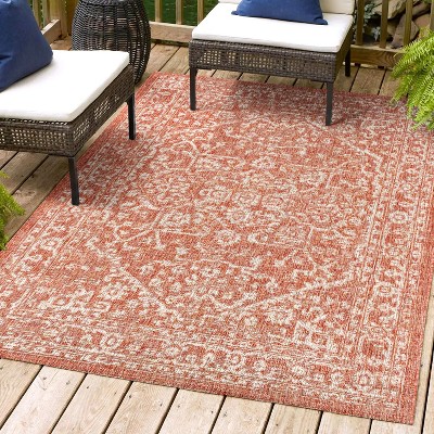 Bohemian Medallion Red and Taupe 3' x 5' Reversible Indoor/Outdoor Rug