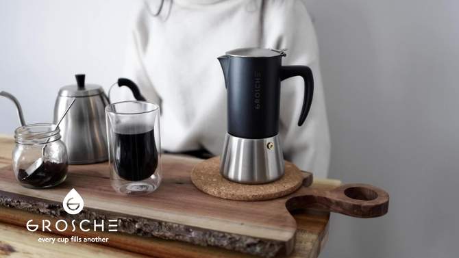 GROSCHE Milano Steel Stainless Steel Stovetop Espresso Maker Moka Pot Home Espresso Coffee Maker, 2 of 13, play video