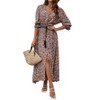 Women's V-Neck Maxi Dress 3/4 Sleeve Button Down Beach Dress with Smocked Waist - 2 of 4