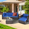Tangkula 6PCS Patio Conversation Set Rattan Sectional Furniture Set w/ Navy Cushion - 3 of 4