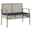 vidaXL Patio Lounge Set/Outdoor Loveseat 4 Piece - Poly Rattan with Cushions, Gray/Acacia Wood Table, Garden/Backyard/Terrace Seating - 4 of 4