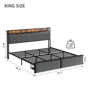 Bed Frame with 2 Storage Drawers, LED Bed Frame with Storage Headboard&Charging Station, Metal Platform Bed Frame, No Box Spring Needed, Noise Free - 1 of 4