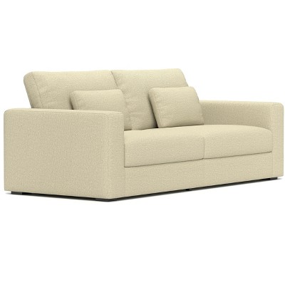 UNISOAR 85" Modern 3-Seater Sofa in Natural Linen, Deep Seat with Upholstered Cushion & Detachable Cover, for Small Spaces, Beige/Dark Gray/Light Gray
