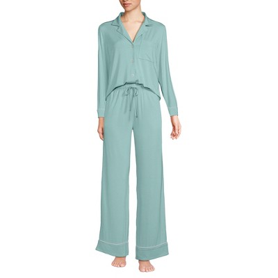 Lands' End Women's Cooling 2 Piece Pajama Set - Long Sleeve Top and Pants