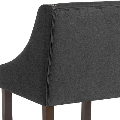 Charcoal Fabric and Wood Counter Height Stools with Nail Trim, Set of 2