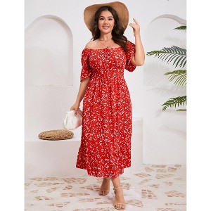 Plus Size Summer Dress for Women Square Neck Casual Boho A Line Maxi Dress - 1 of 4