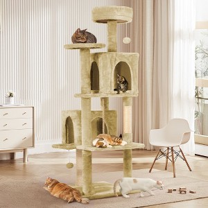 Modern Multicoloured 600GSM Soft Plush Cat Tree Pet Tower with Top Perch and Hanging Ball - 1 of 4