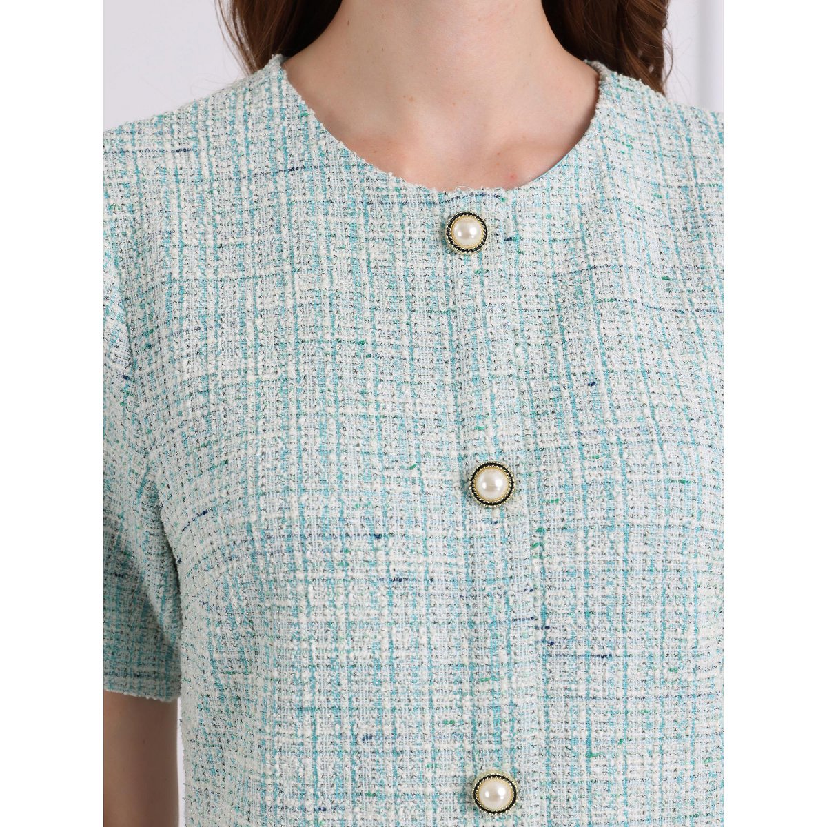 Женские платья INSPIRE CHIC Women's Short Sleeve Elegant Work Fishtail Tweed Bodycon Mermaid Dress Small Cyan — фото 4