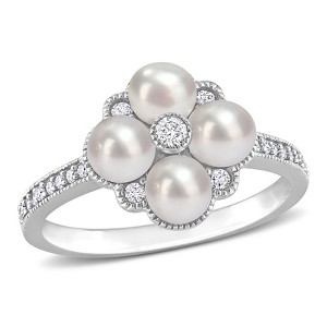 Everly Jewelry – 14K White Gold 1/6 TGW Diamond and White Freshwater Cultured Pearl Fashion Ring - 1 of 4