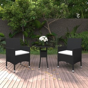 vidaXL 3 Piece Patio Dining Set Poly Rattan Black - 1 of 4