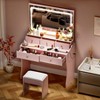 COMHOMA Vanity Desk with Mirror and Lights, Makeup Vanity Table and Chair Set, 5 Drawers, 3 Color Modes - 2 of 4