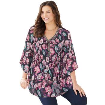 Catherines Women's Plus Size Bejeweled Pleated Blouse