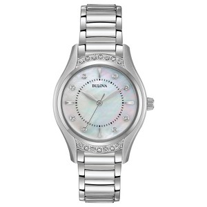 Bulova Ladies' Classic Diamond 3-Hand Quartz Stainless Steel Watch, 16 Diamonds, Mother-of-Pearl Dial, Curved Mineral Crystal, Silver Tone - 1 of 4