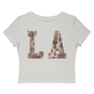 Rerun Island Women's La Letters Texture Short Sleeve Graphic Cotton Baby Tee - Cloud Dancer M - 1 of 4