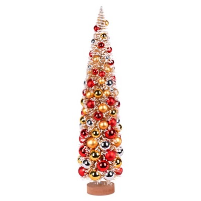 Vickerman 24" Vintage Tabletop Frosted Gold Artificial Christmas Tree, Red, Gold, Silver Ornament